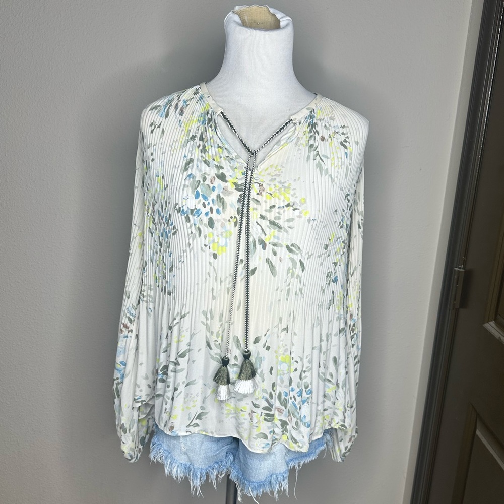 White House Black Market | Floral Tassel Blouse